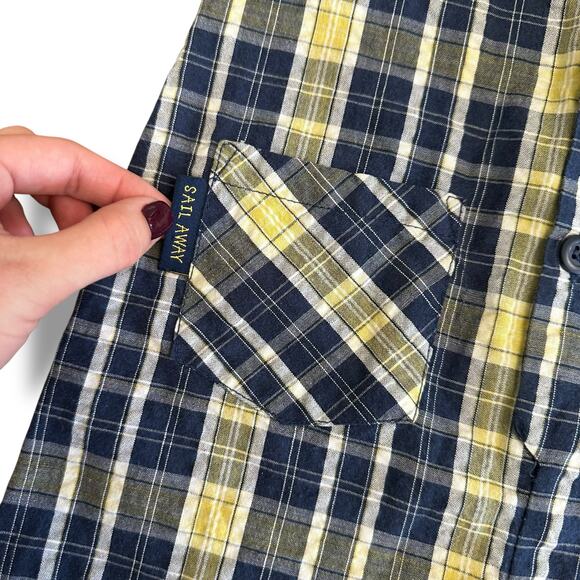 Carter’s Vintage Plaid Embroidered Sailboat Romper Boys Size 18M Blue Yellow - Picture 8 of 10